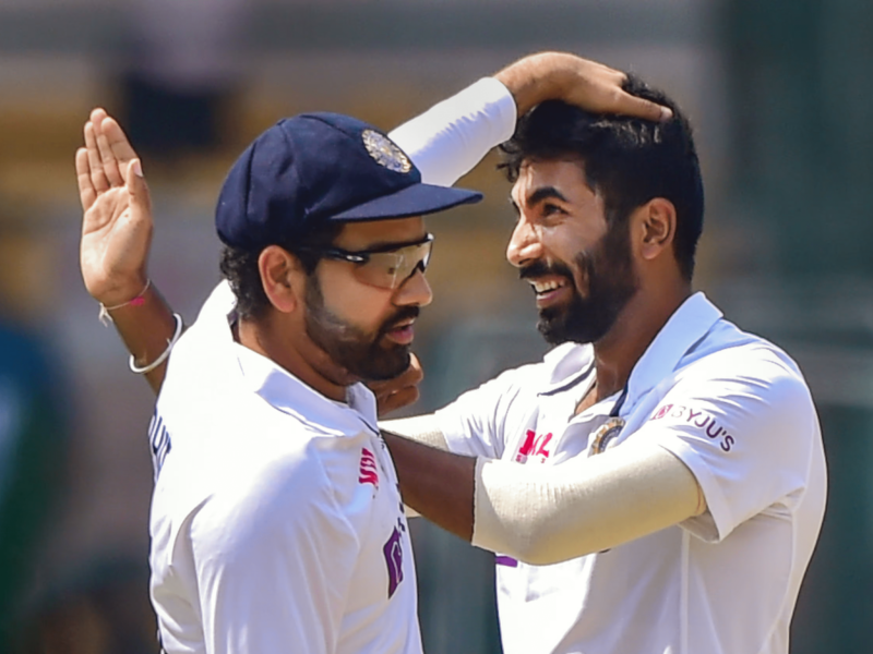 Jasprit Bumrah and Rohit Sharma. Photo- PTI