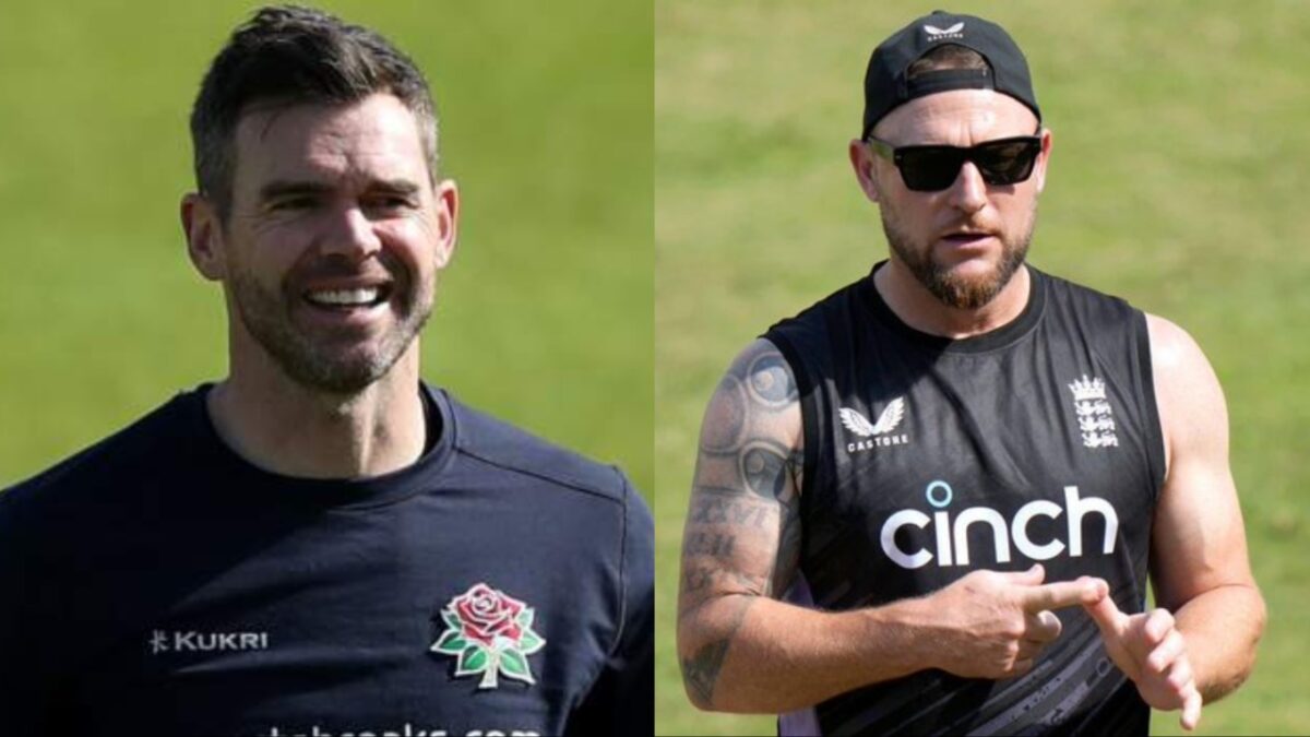 James Anderson and England coach Brendon McCullum.