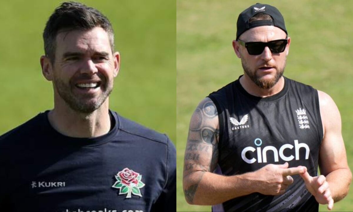 James Anderson and England coach Brendon McCullum.