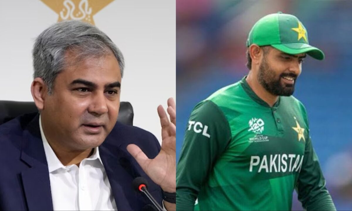 Pakistan chairman Mohsin Naqvi and Babar Azam.