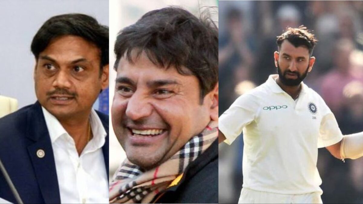 Vijay Dahiya, MSK Prasad and Cheteshwar Pujara.