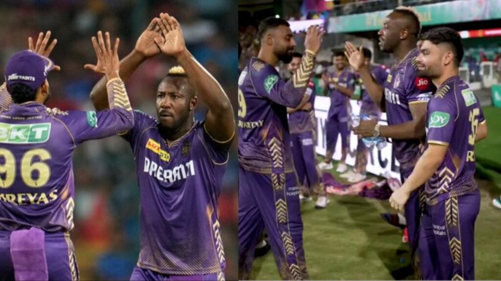 Andre Russell, Shreyas Iyer, Rinku Singh and Varun Chakaravarthy of KKR.