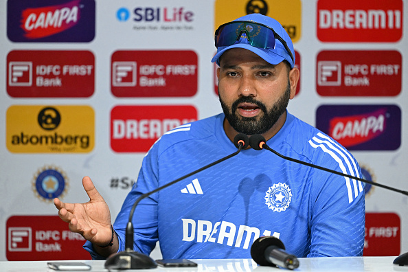 India's captain Rohit Sharma attends a press conference Photo by R.Satish BABU / AFP