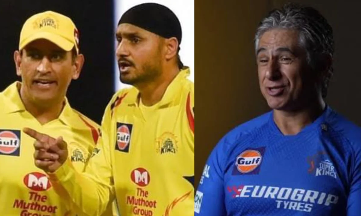 Tommy Simsek, MS Dhoni and Harbhajan Singh. Photo- Twitte