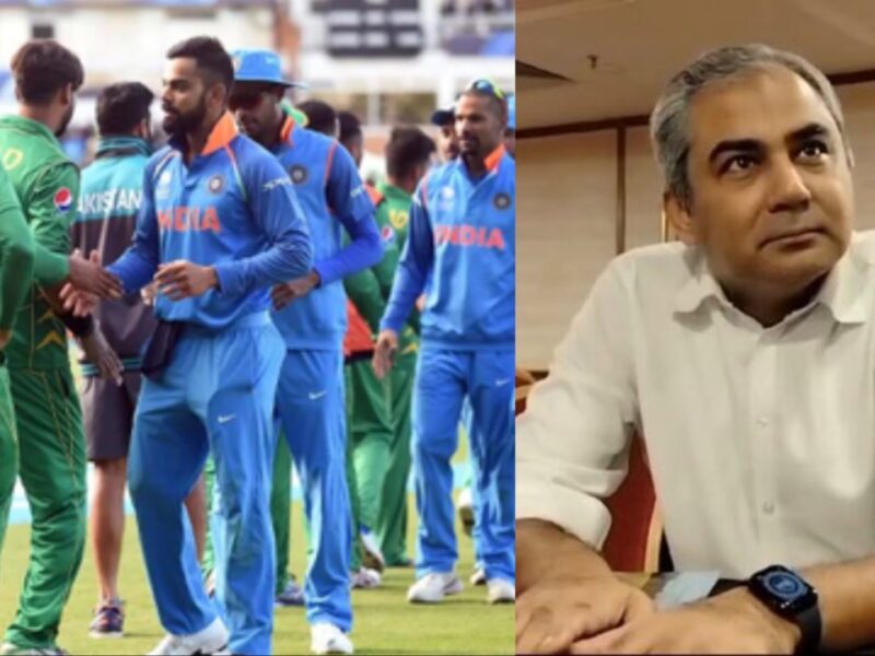 Indian team, Pakistan team and PCB chairman Mohsin Naqvi.