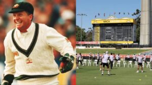 Ian Healy and India's practice session in the nets.