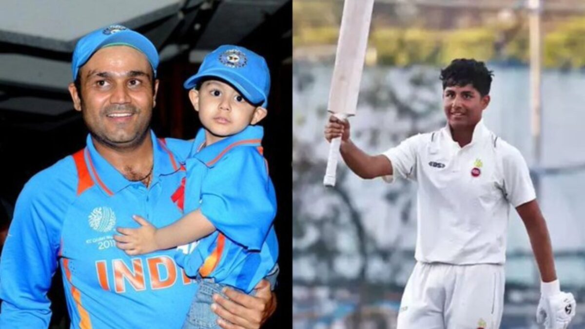 Virender Sehwag and his son Aaryavir.