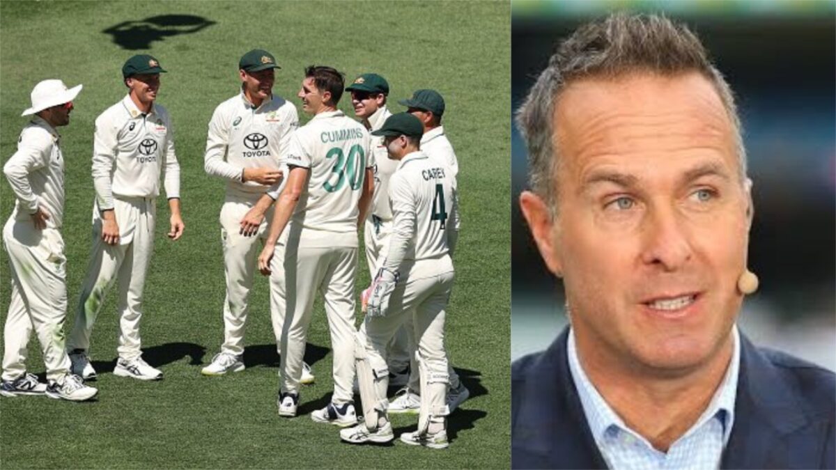 Michael Vaughan and Australia players.