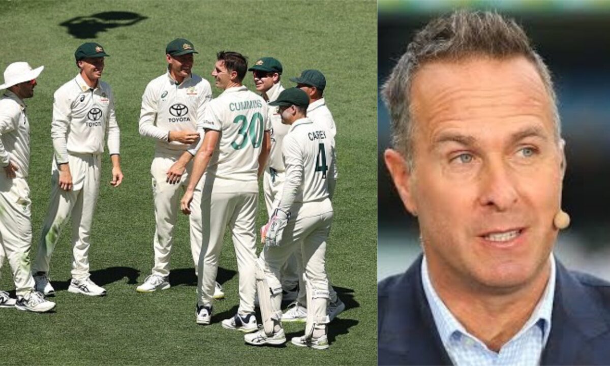 Michael Vaughan and Australia players.