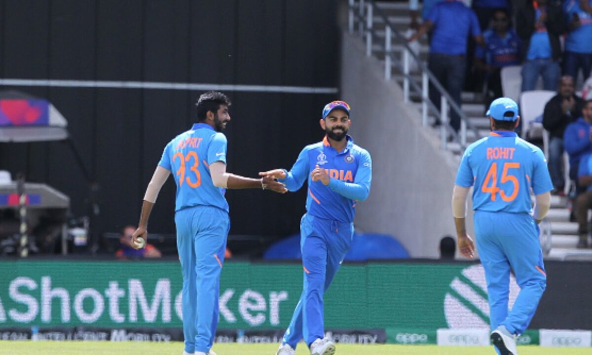 Jasprit Bumrah, Virat Kohli and Rohit Sharma of India.