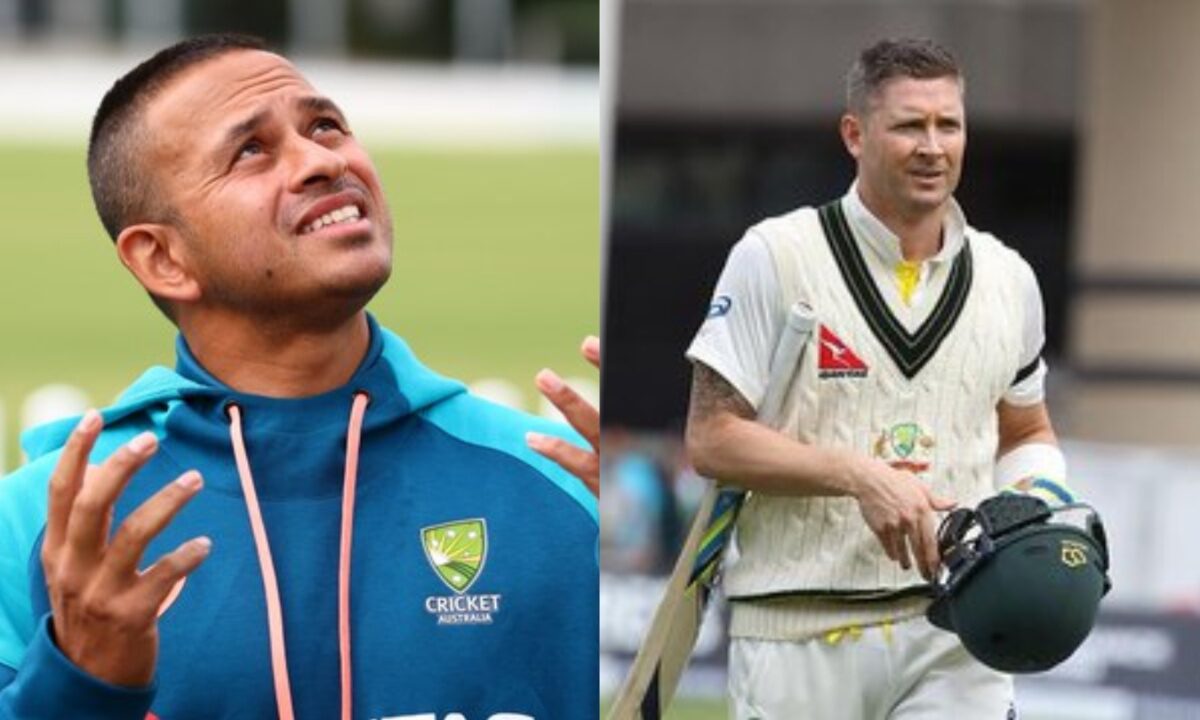 Usman Khawaja and Michael Clarke of Australia.