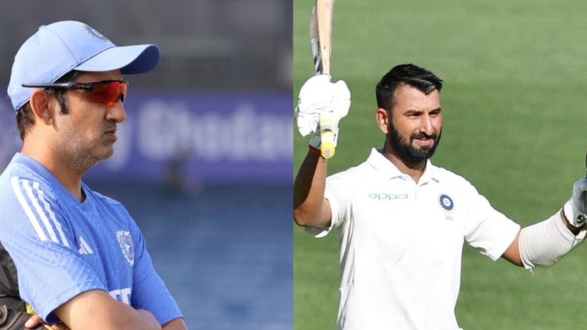 Head coach Gautam Gambhir and Cheteshwar Pujara of India.