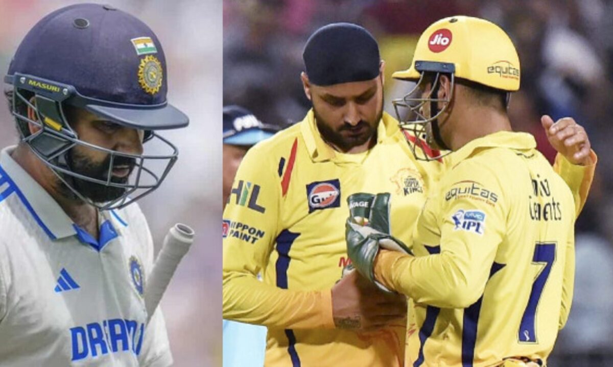 Rohit Sharma, Harbhajan Singh and MS Dhoni of India.