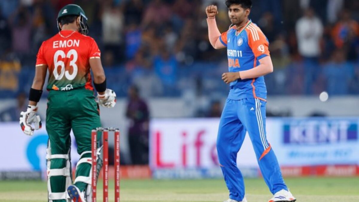 Bangladesh's batter Emon and India's bowler Mayank Yadav.