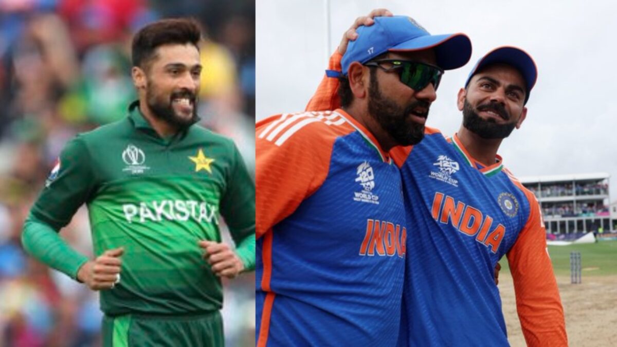 India's Virat Kohli and Rohit Sharma and Pakistan's Mohammad Amir.