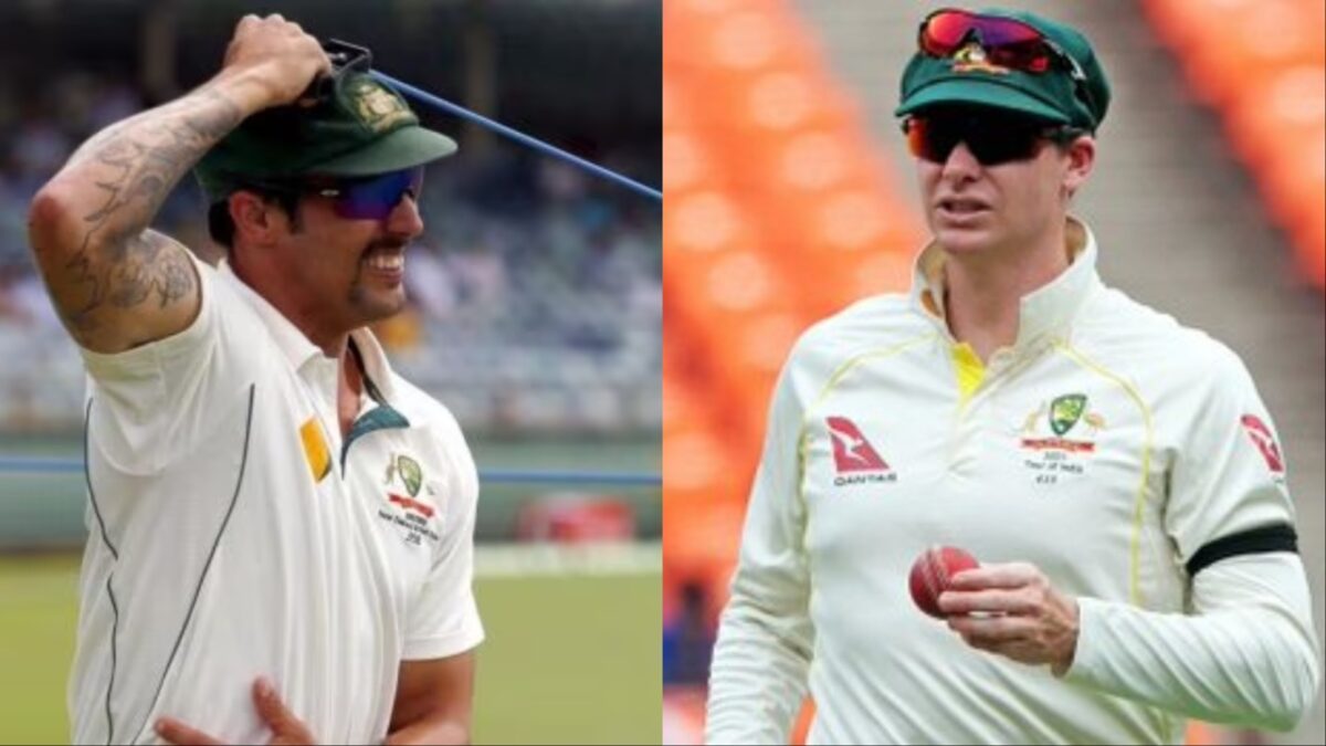 Australia's Steve Smith and Mitchell Johnson.