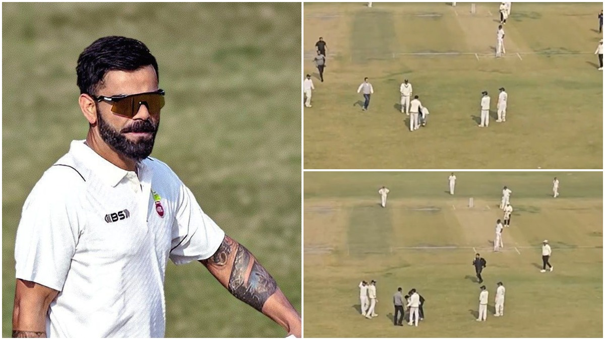 Virat Kohli fan touches his feet in stadium. Photo- X