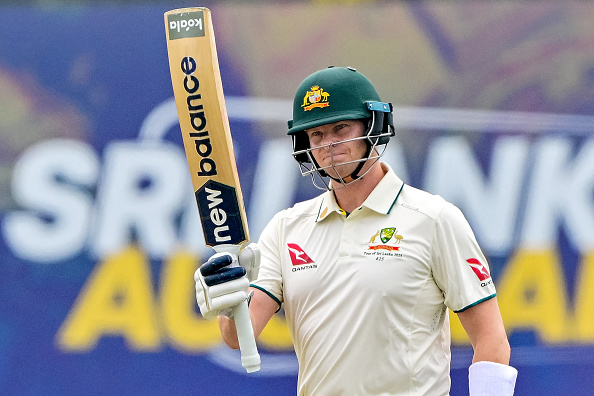 Steve Smith celebrates 10000 runs in Test cricket. Photo- Getty