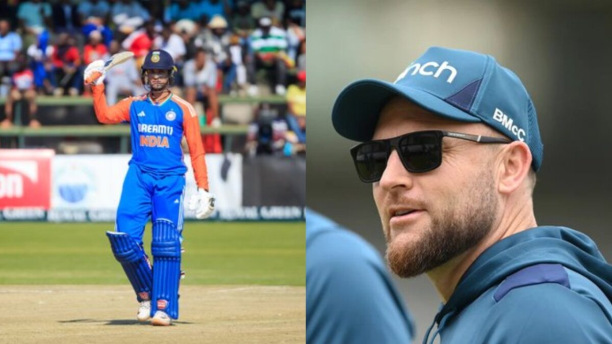 India's Abhishek Sharma and England's Brendon McCullum.