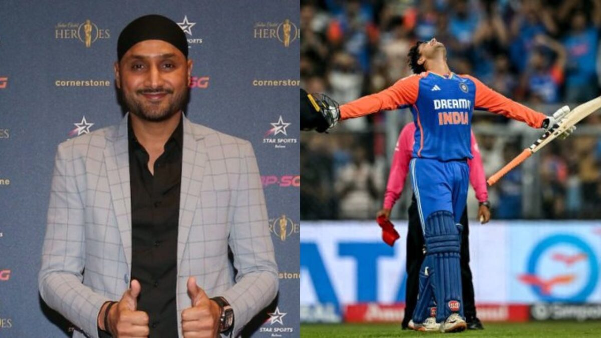 India's Harbhajan Singh and Abhishek Sharma.